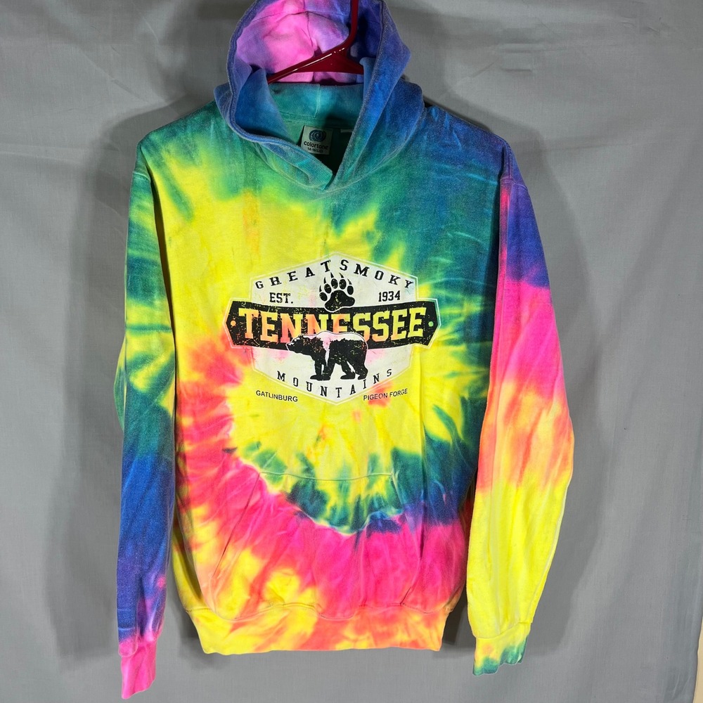 Colortone Hoodie Tie Dye Great Smoky Mountains Tennessee Unisex Large 14-16